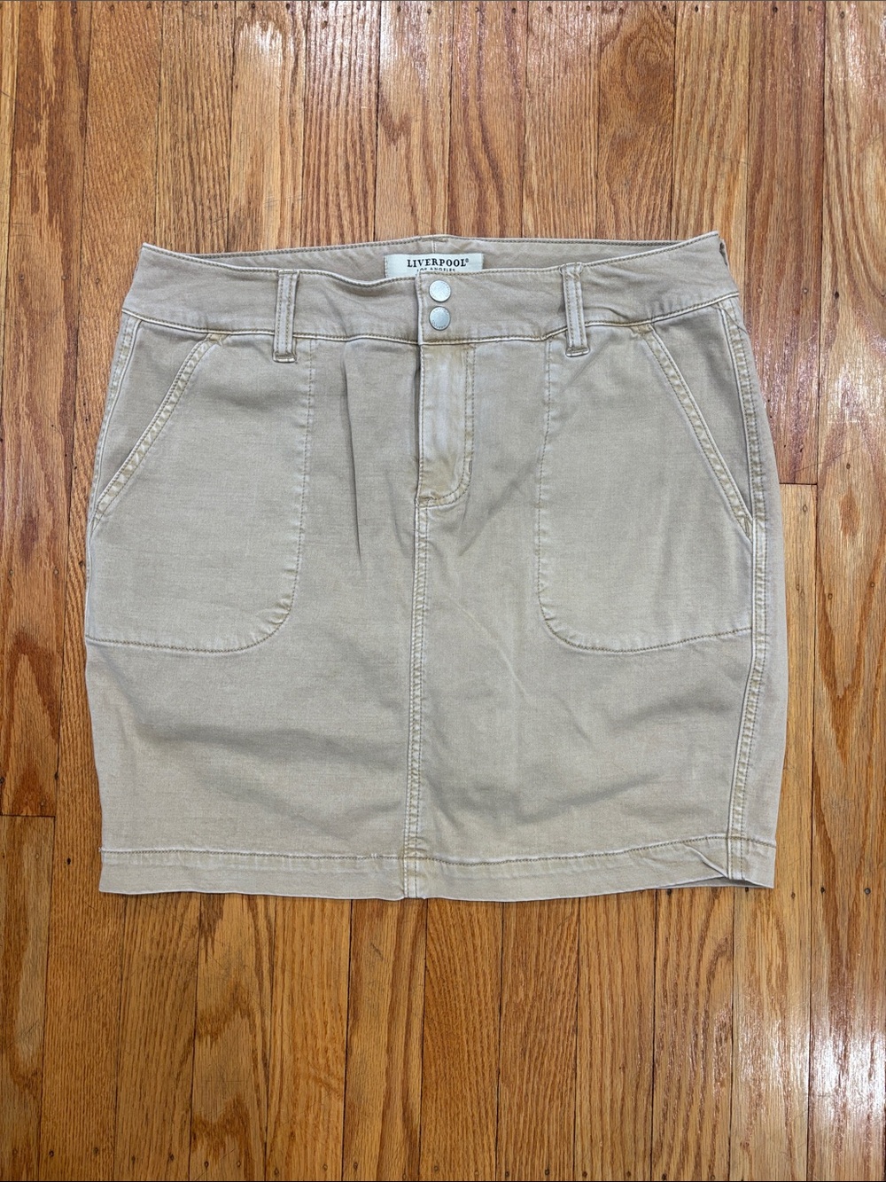 Liverpool Beige Mini Skort with Front Patch Pockets, soft and comfortable